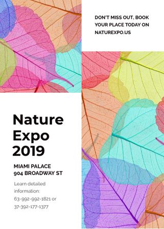 Nature Expo announcement with colorful leaves Flayer Design Template