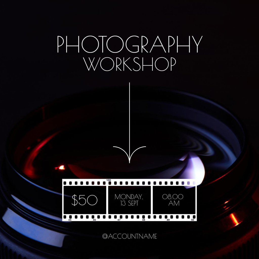 Photography Workshop on Black Background Instagram Design Template