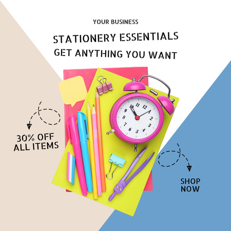 Offer of Various Stationery in Shop with Discount Instagram Design Template