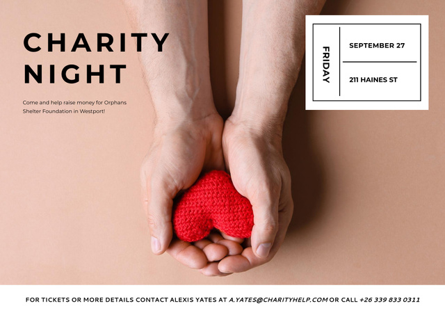 Ontwerpsjabloon van Poster B2 Horizontal van Corporate Charity Night Event With Heart In Hands