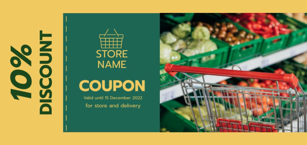 Grocery Products And Vegetables Delivery Discount Coupon Din Large Πρότυπο σχεδίασης