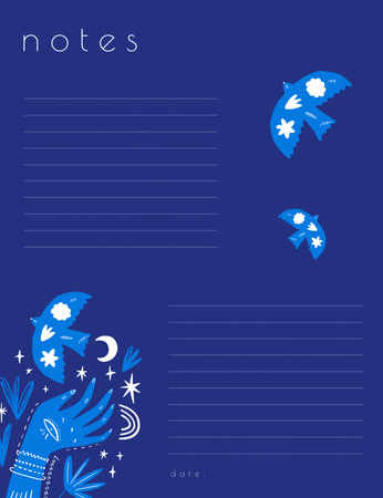 Üres a jegyzetekhez kreatív kék illusztrációval Notepad 107x139mm tervezősablon