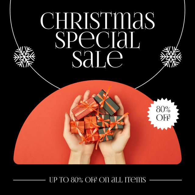 Christmas discount with hands holding lot of presents Instagram ADデザインテンプレート