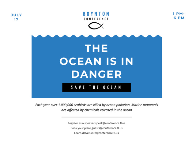 Eco Conference about Ocean Problems on White Poster 18x24in Horizontal Modelo de Design