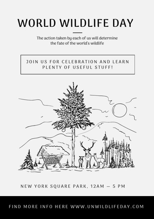 Designvorlage Ankündigung des Ereignisses zum Welttag der Wildtiere mit Naturzeichnung für Flyer A5