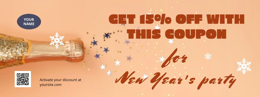 New Year Discount Offer for Party with Champagne Bottle Coupon Šablona návrhu
