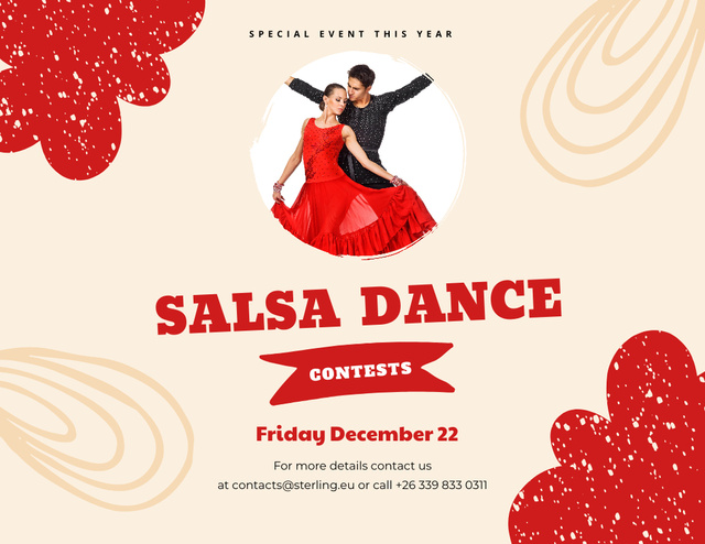 Bright Salsa Dance Contest Announcement In December Flyer 8.5x11in Horizontal Design Template