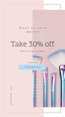 Designvorlage Cyber Monday Sale Makeup brushes set für Instagram Story