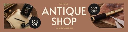 Template di design Roba antica con cannocchiale in negozio a prezzo scontato Twitter