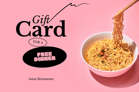 Asian Restaurant Ad with Noodles Gift Certificate Design Template
