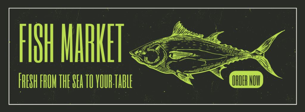 Modèle de visuel Fish Market Ad with Bright Sketch - Facebook cover