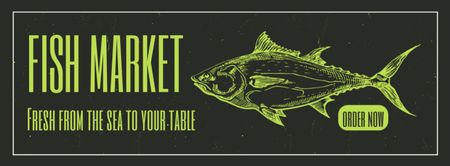 Fish Market Ad with Bright Sketch Facebook cover Design Template