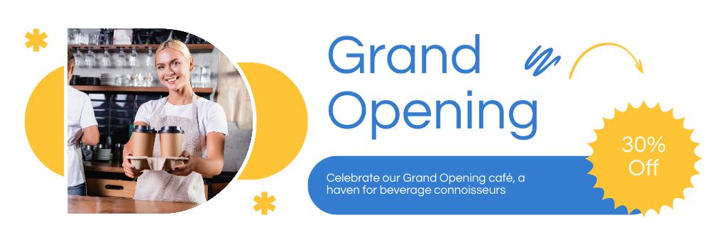 Lively Cafe Grand Opening With Discounts On Drinks Email header Šablona návrhu