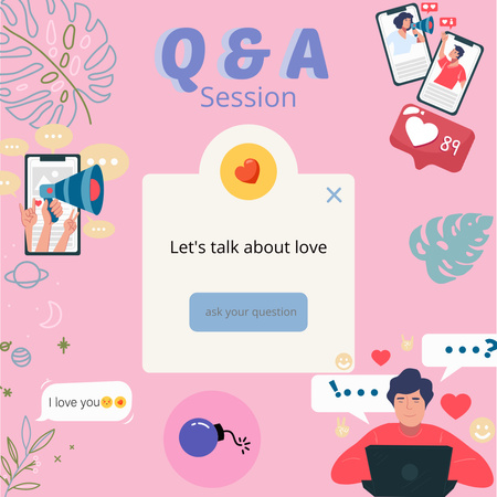 Modèle de visuel Invitation à une séance de questions/réponses sur l'Amour - Instagram