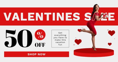 Zarif Giysiler için Sevgililer Günü Moda İndirimi Facebook AD Tasarım Şablonu