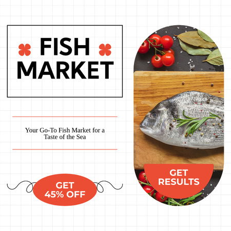 Designvorlage Werbung für einen Markt mit gekochtem Fisch für Instagram