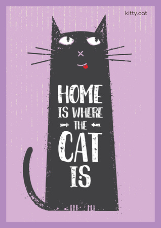 Pet Adoption Quote with Funny Cat in Purple Poster Tasarım Şablonu