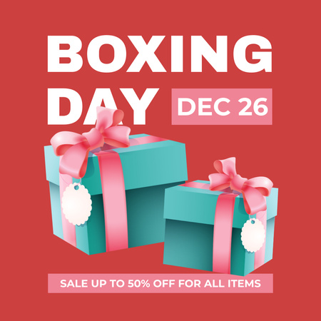 Christmas Presents Boxing Day Sale Offer on Red Instagram Design Template