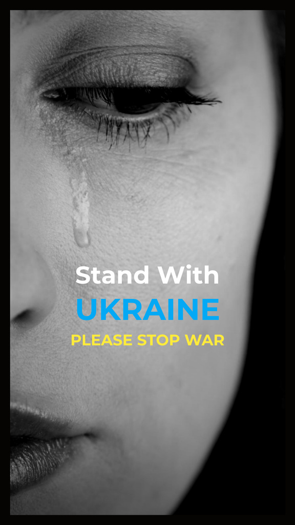 Designvorlage Stand With Ukraine with Face of Young Woman für Instagram Story