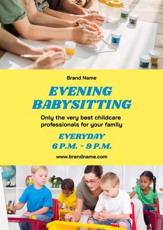 Предложение надежной помощи по уходу за детьми по вечерам Poster – шаблон для дизайна