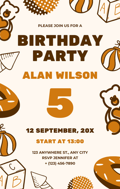 Birthday Party Announcement on Beige Invitation 4.6x7.2in Modelo de Design