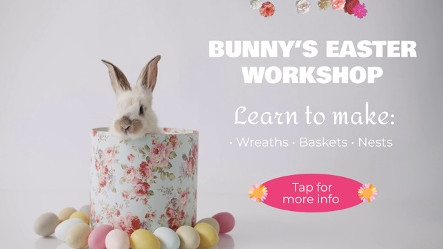 Designvorlage Cute Bunny In Box With Eggs And Workshop Announce für Full HD video