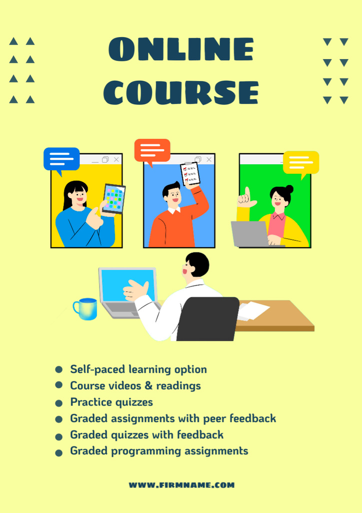 Online Courses Ad on Yellow Poster A3 Tasarım Şablonu