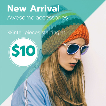 Template di design Fashion Sale Ad with Girl in hat and glasses Instagram