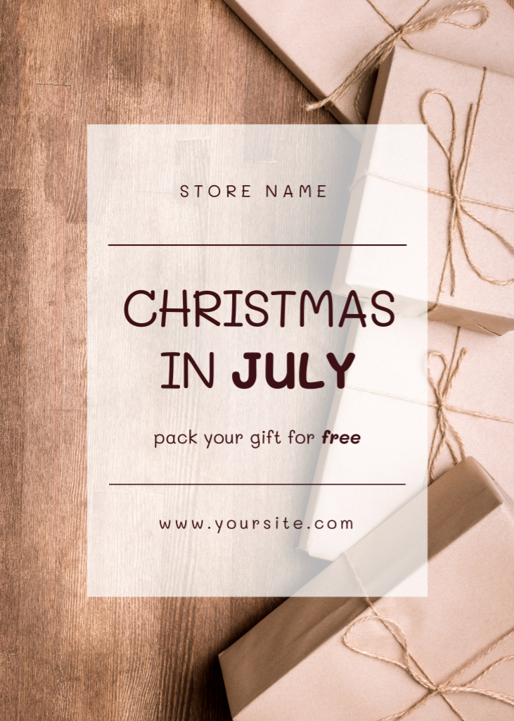 Designvorlage Free Gift Wrapping Ad for Christmas in July für Postcard 5x7in Vertical