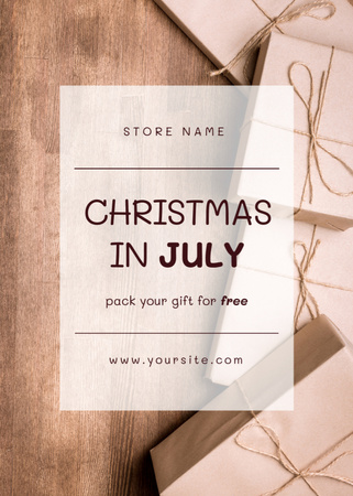 Free Gift Wrapping for Christmas in July Postcard 5x7in Vertical Modelo de Design