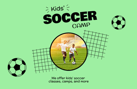 Platilla de diseño Soccer Camp Announcement with Happy Boys Flyer 5.5x8.5in Horizontal