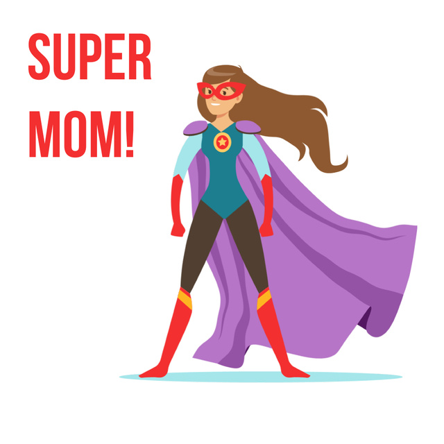 Superwoman with cape flying up on Mothers Day Animated Post Design Template