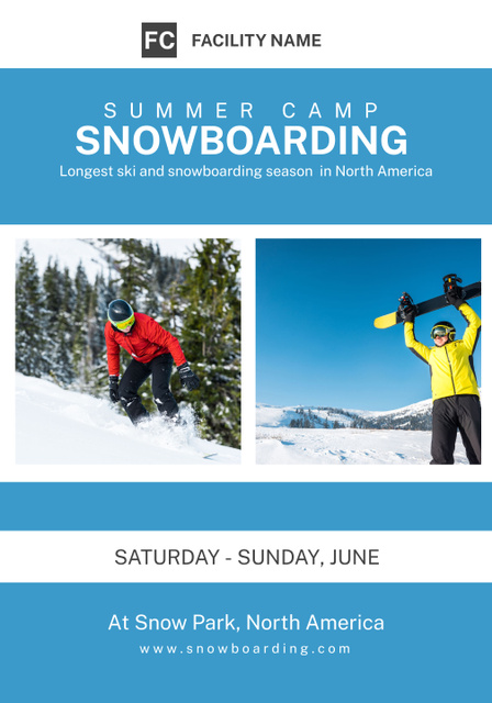Summer Snowboarding Camp Announcement Poster 28x40in tervezősablon