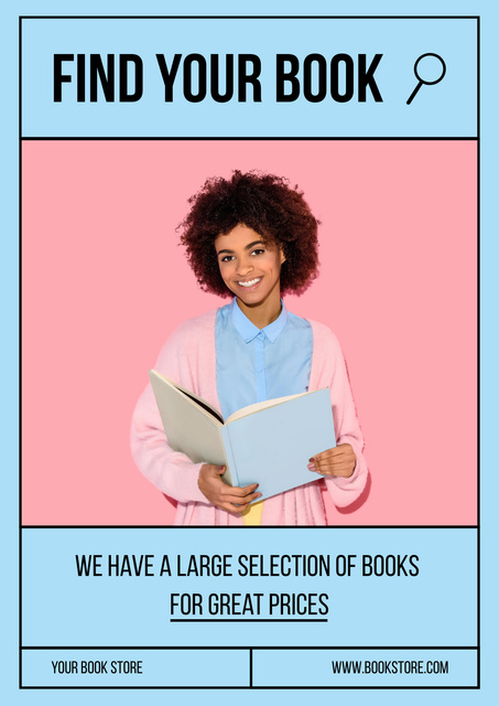 Offer of Books Selection with Woman Reading Poster Tasarım Şablonu
