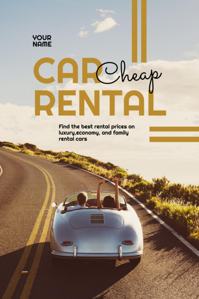 Car Rent Offer with Man and Woman in Cabriolet Flyer 4x6in Design Template