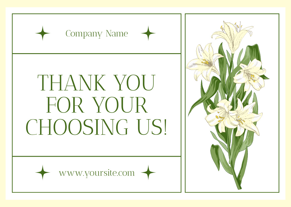 Thank You Phrase with Bouquet of White Lilies Card Tasarım Şablonu