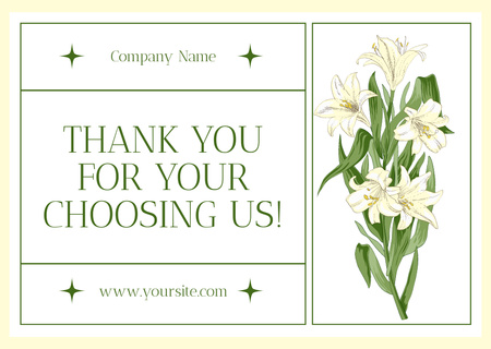 Thank You Phrase with Bouquet of White Lilies Card Design Template