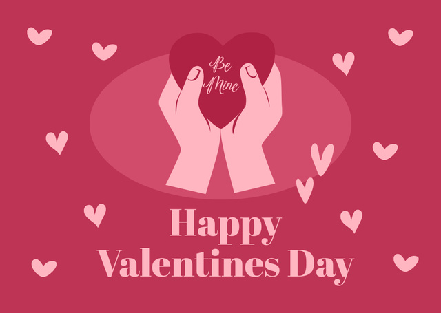 Valentine's Day Greeting with Heart in Hands Postcard Design Template