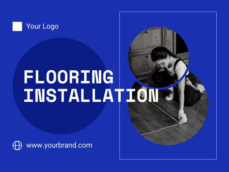 Flooring Installation Ad with Young Female Worker Presentation Design Template