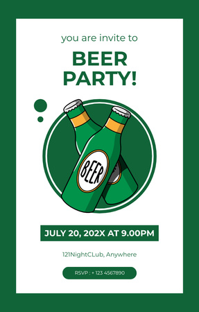 Beer Party's Ad with Illustration of Green Bottles Invitation 4.6x7.2in Design Template