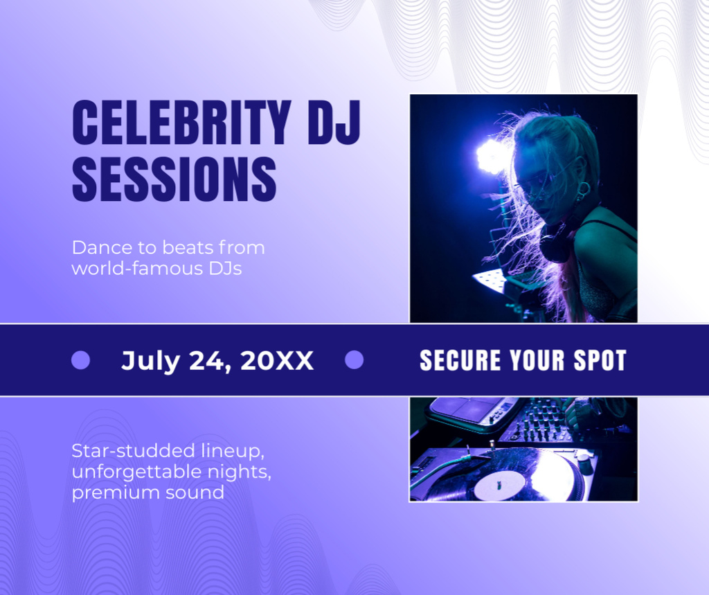 Young Woman DJ Playing Music in Night Club Facebook Design Template