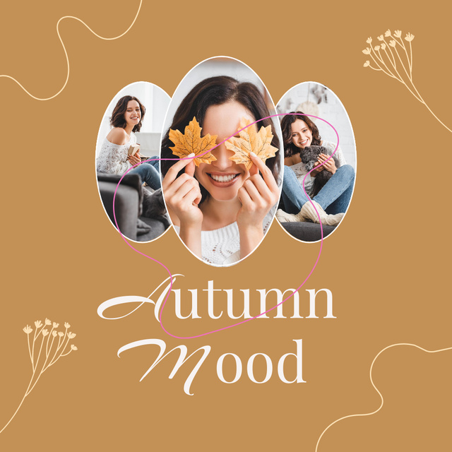 Inspiration for Fall Mood with Woman holding Leaves Instagram Design Template