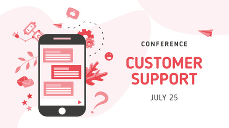 Customer Support Conference with Chat on Phonescreen FB event cover Design Template