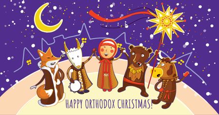 Orthodox Christmas with Funny Characters Facebook AD Design Template