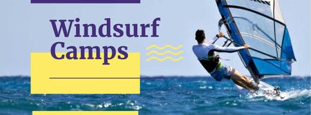 Plantilla de diseño de Windsurf Camps Ad with Man riding Board Facebook cover 