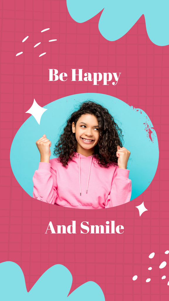 Motivational Phrase with Smiling Young Woman Instagram Story Πρότυπο σχεδίασης