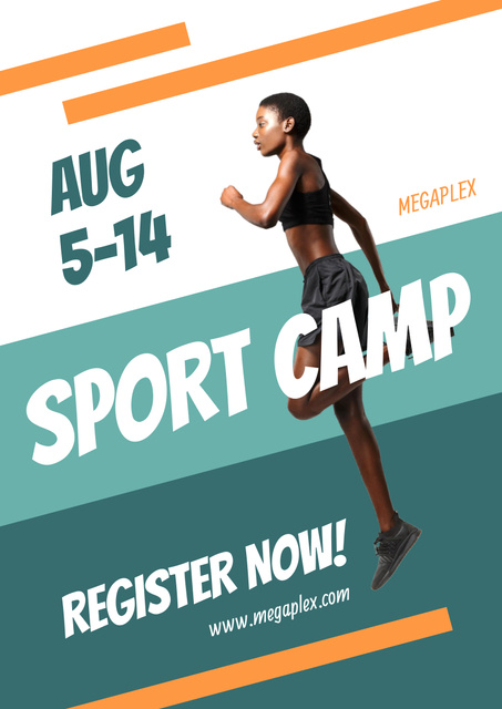 Excellent Sport Camp Announcement with African American Woman Poster A3 Design Template