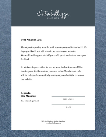 Business Company Order Gratitude Letterhead 8.5x11in Design Template