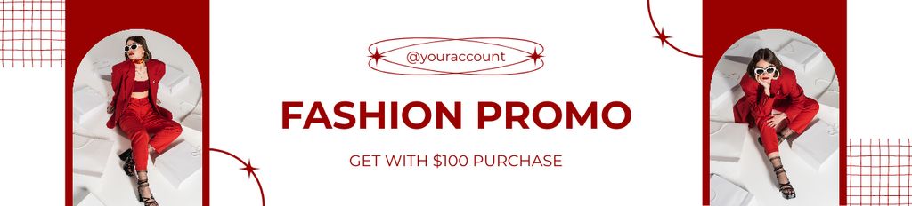 Fashion Promo with Woman in Luxury Red Outfit Ebay Store Billboard Šablona návrhu