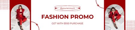 Ontwerpsjabloon van Ebay Store Billboard van Modepromotie met vrouw in luxe rode outfit